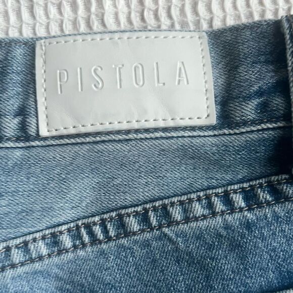 Pistola Distressed Light Wash Button Fly Straight Leg High Rise Crop Jeans SZ 25 - Picture 12 of 13